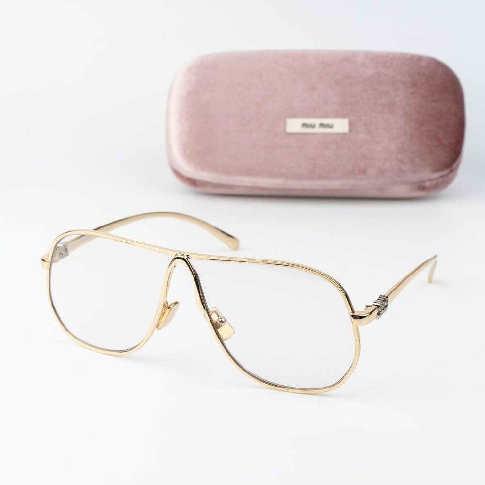 Miu Miu Women Eyeglasses Gold Blue Light Block Pilot MUA56S 5AK08N NEW AUTHENTIC